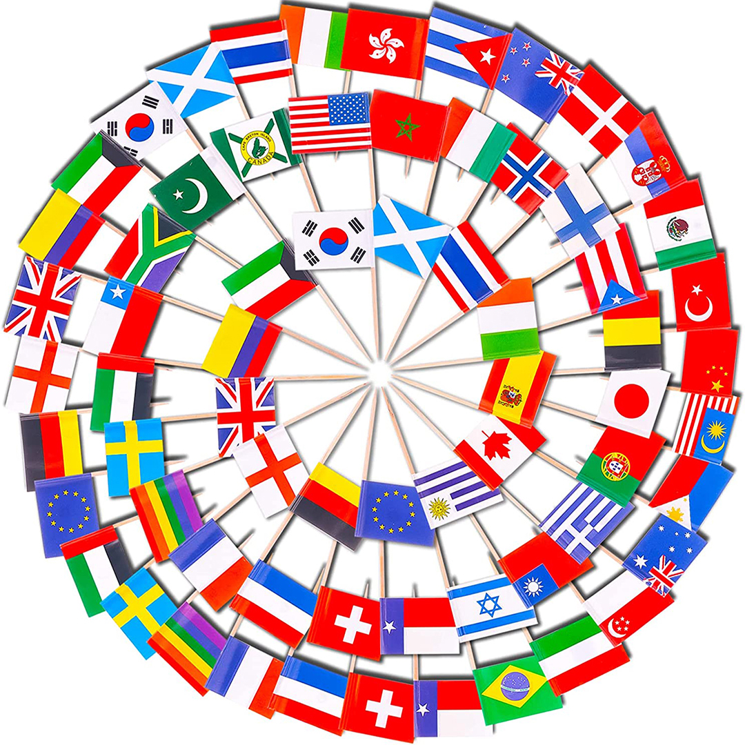 81dI1V6LFL._AC_SL1500_.jpg Toothpicks Pack of 100 World Flags Cocktail Sticks for International and Ethnic Events, Cocktail Picks, Food Picks for Parties, World Cup and Olympic Games - Image 1